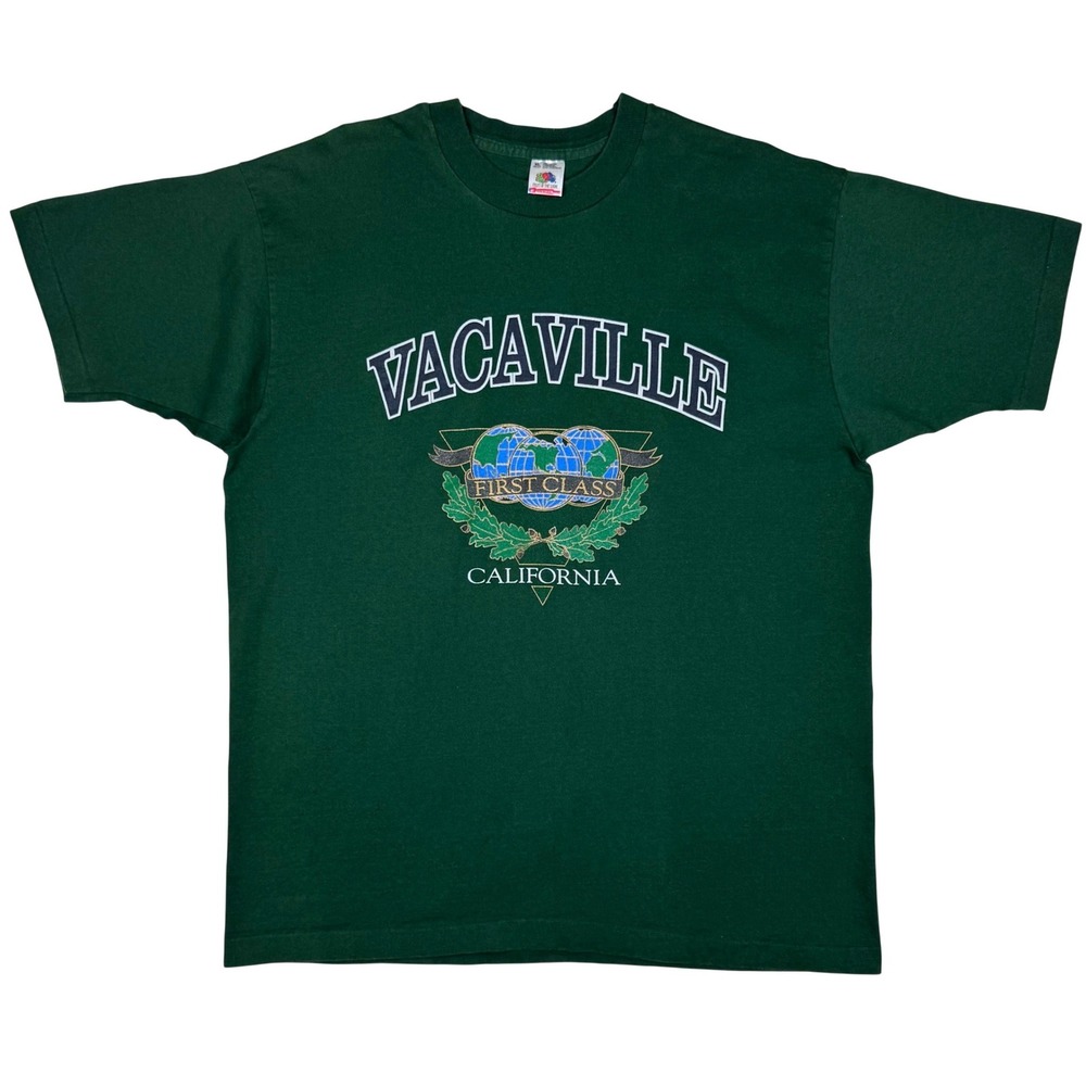 Vintage 90s Vacaville California T-Shirt XL Green Fruit of the Loom Made in USA